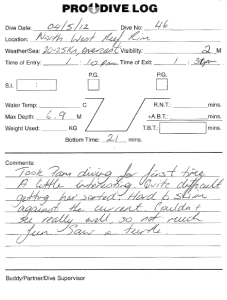 Dive Log from 4/5/12